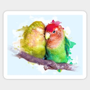 Aquarell Watercolor Splatter Lovebird Parrots Valentines Day Sticker